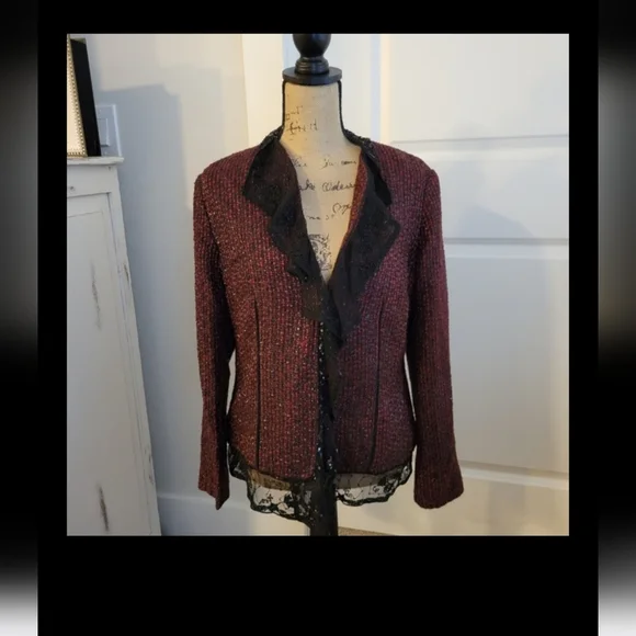 CHICO'S SZ.1  BEADED TWEED BLAZER/JACKET (Gently Used) - Picture 3 of 10